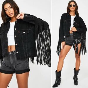NEW ⚡️ RARE LEVI’S EX BOYFRIEND JEAN TRUCKER JACKET HELLA FRINGE BLACK SMALL